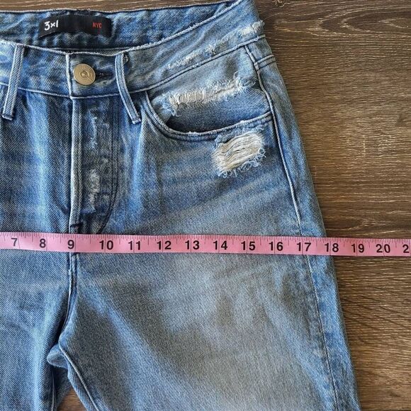 3X1 NYC Women’s 24 Blue Denim Button Fly Distressed Cropped Jeans Made in USA - Picture 9 of 10